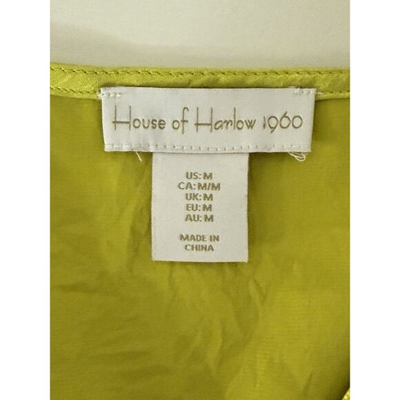 House of Harlow 1960 Green Vera Satin Retro Short Sleeve Blouse M - Picture 3 of 7